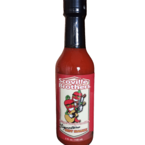 A bottle of hot sauce with a cartoon character on it.