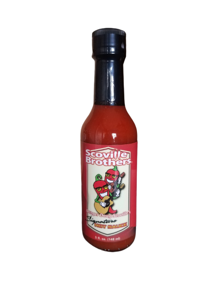 A bottle of hot sauce with a cartoon character on it.